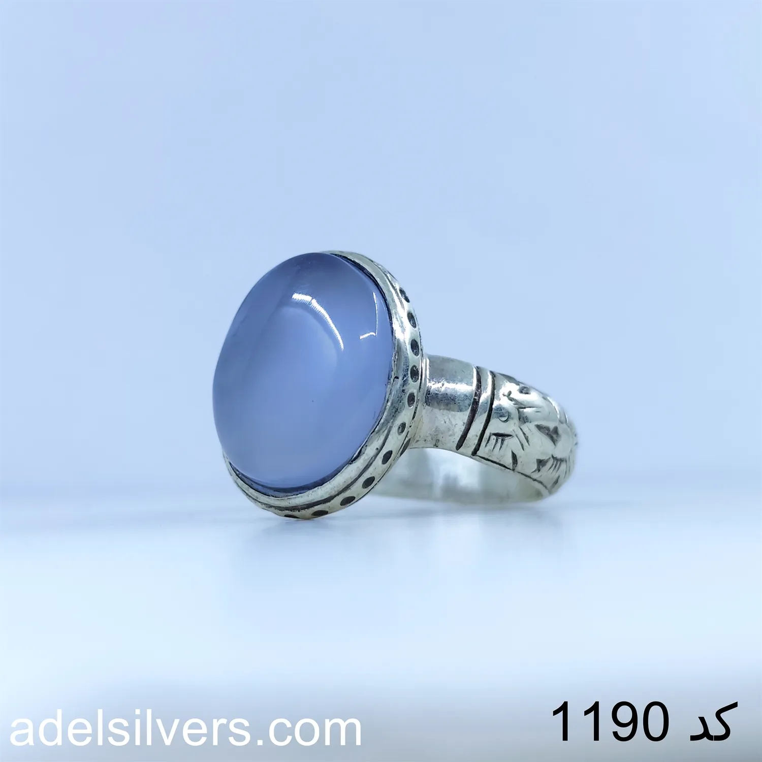 انگشتر نقره مردانه عقیق یمن کبود (یاسی یمانی) کد 1190