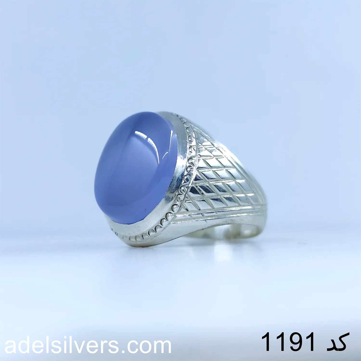 انگشتر نقره مردانه عقیق یمن کبود (یاسی یمانی) کد 1191