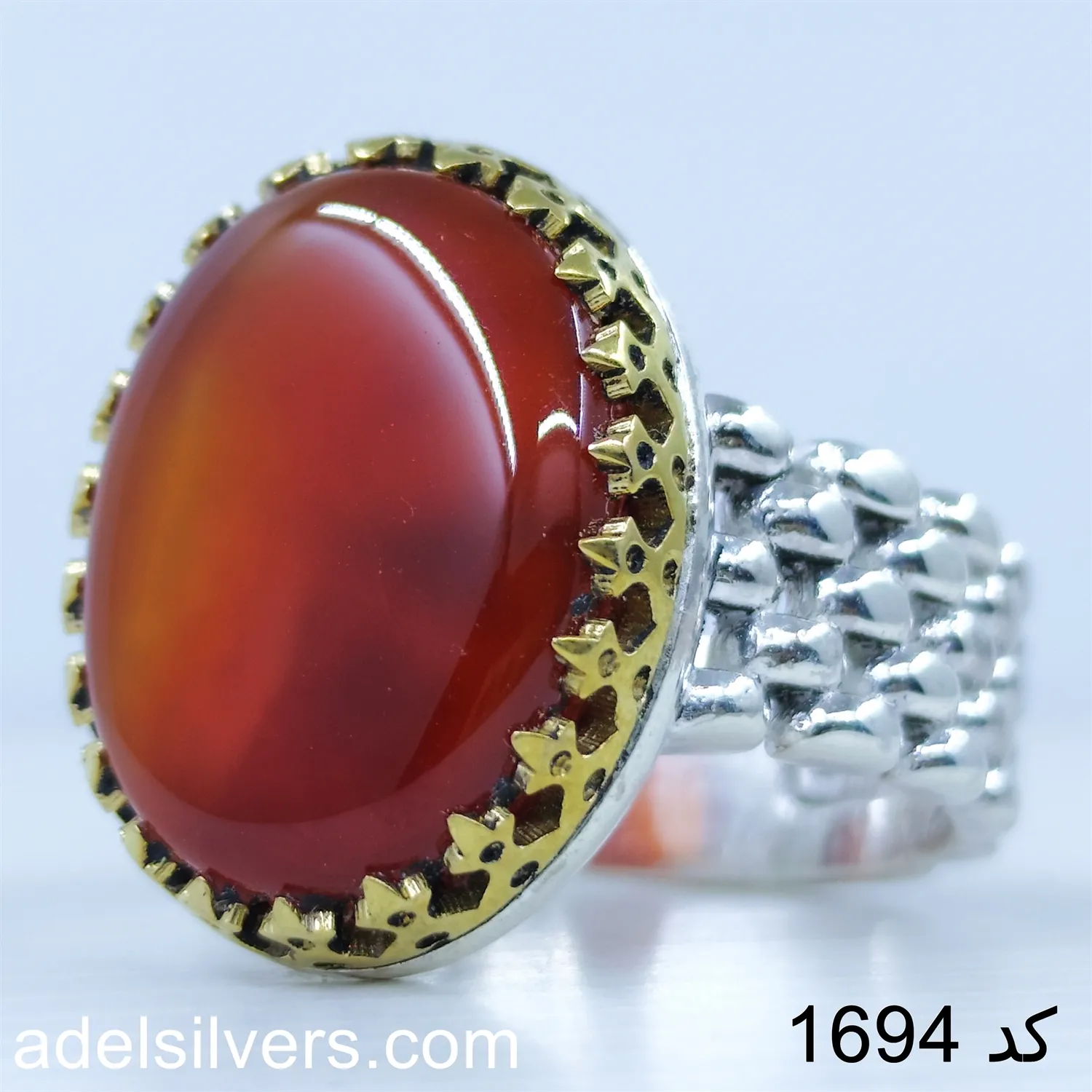 انگشتر نقره مردانه عقیق سرخ یمانی (یمن) کد 1694